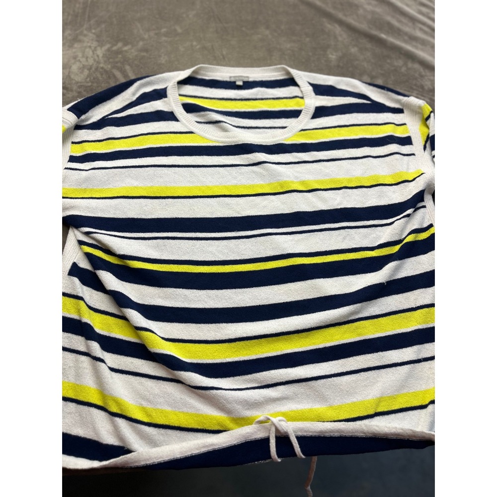 T by Talbots Womens 3X Striped Knit Top Navy Blue Citron Yellow Drawstring Hem